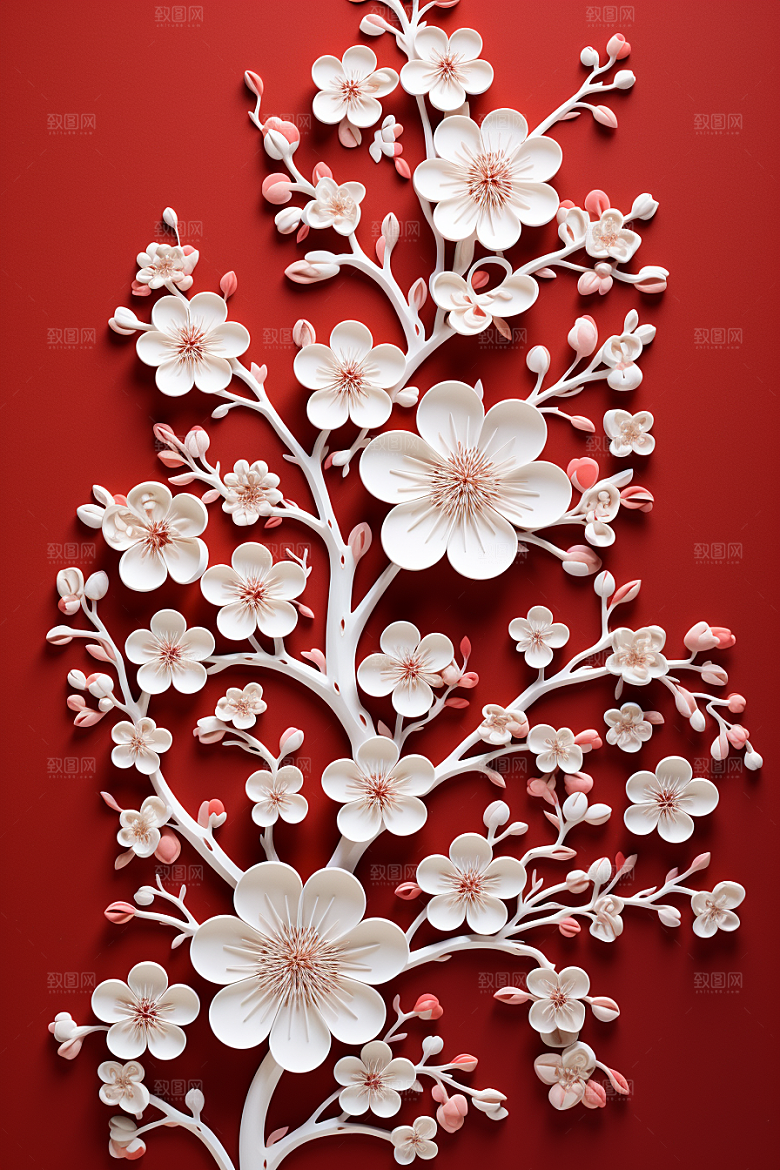 红色梅花喜庆立体剪纸