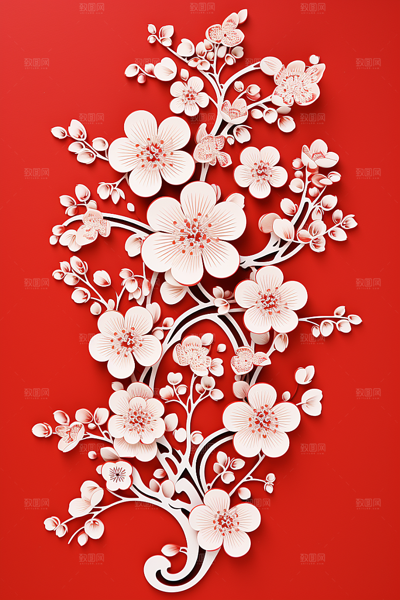 红色梅花红梅纸艺剪纸