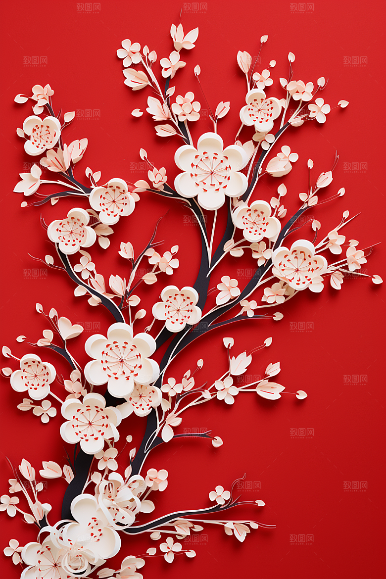 红色梅花过年喜庆剪纸