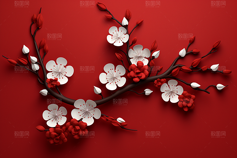 红色梅花纸艺立体剪纸