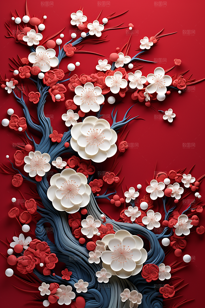 红色梅花纸艺过年剪纸
