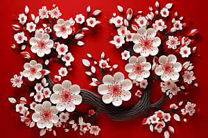 红色梅花喜庆传统艺术剪纸