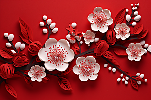 红色梅花新年春节剪纸