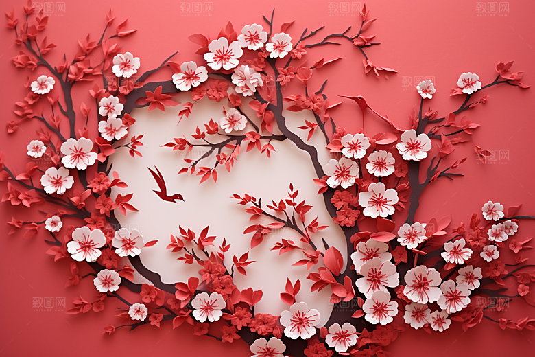 红色梅花纸艺过年剪纸