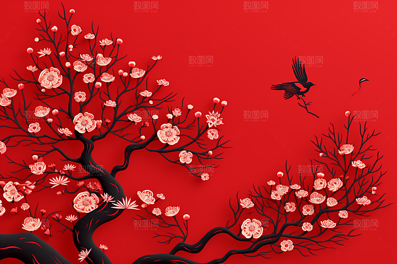 红色梅花喜庆过年剪纸