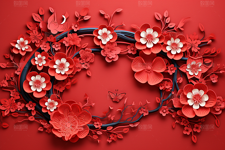 红色梅花过年传统艺术剪纸