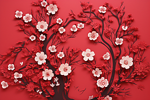 红色梅花过年春节剪纸