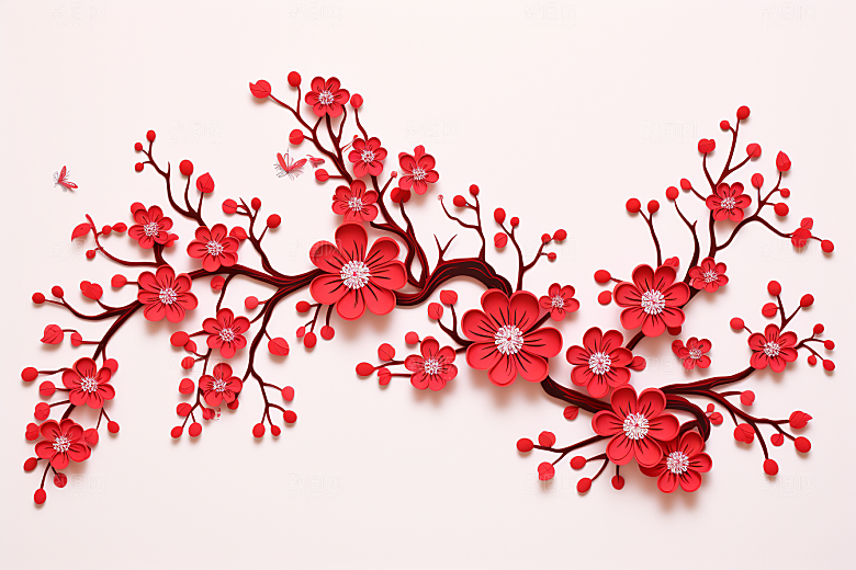 红色梅花过年纸艺剪纸