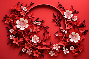 红色梅花传统艺术春节剪纸