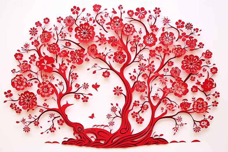 红色梅花纸艺红梅剪纸