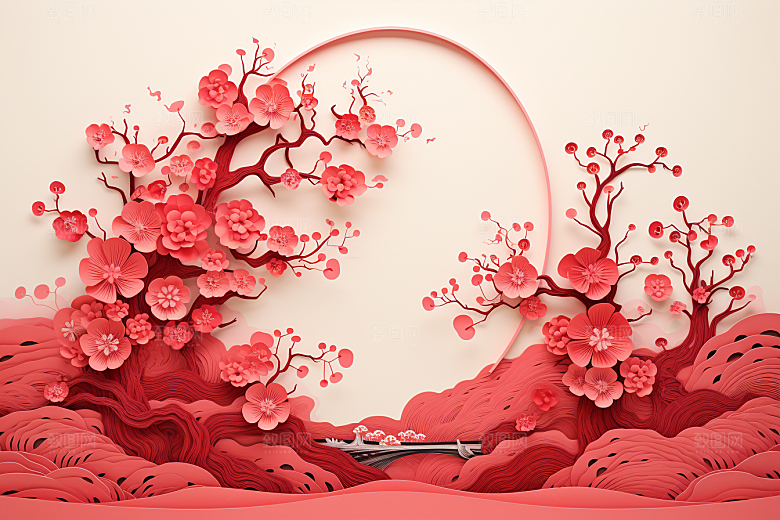 红色梅花传统艺术喜庆剪纸