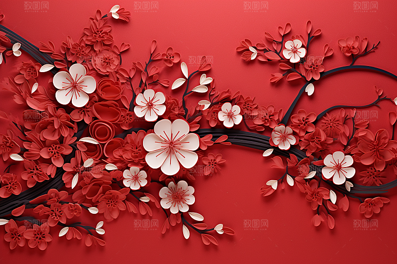 红色梅花喜庆红梅剪纸