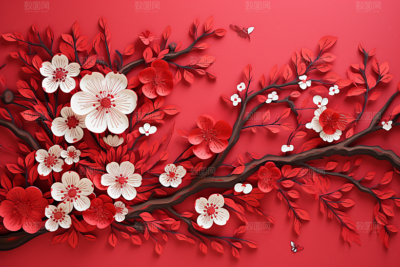 红色梅花过年喜庆剪纸