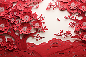 红色梅花新年喜庆剪纸