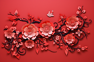 红色梅花春节喜庆剪纸