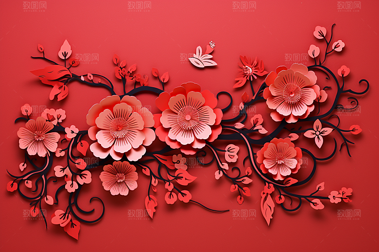 红色梅花春节喜庆剪纸