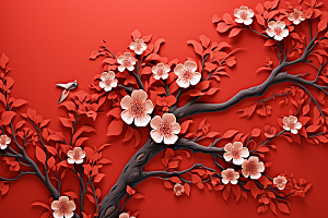 红色梅花过年传统艺术剪纸