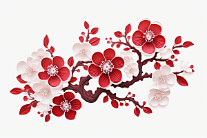红色梅花春节立体剪纸