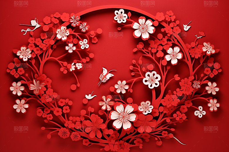 红色梅花喜庆红梅剪纸