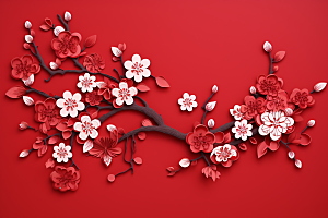 红色梅花春节传统艺术剪纸