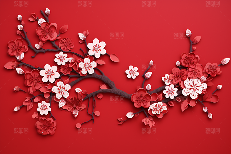 红色梅花春节传统艺术剪纸