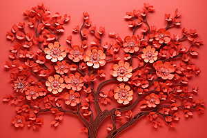红色梅花春节3D剪纸