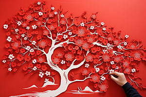 红色梅花喜庆传统艺术剪纸