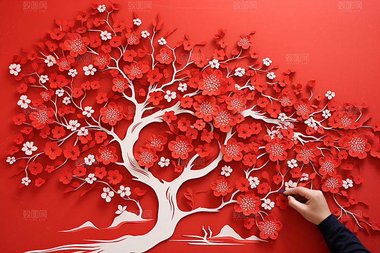 红色梅花喜庆传统艺术剪纸