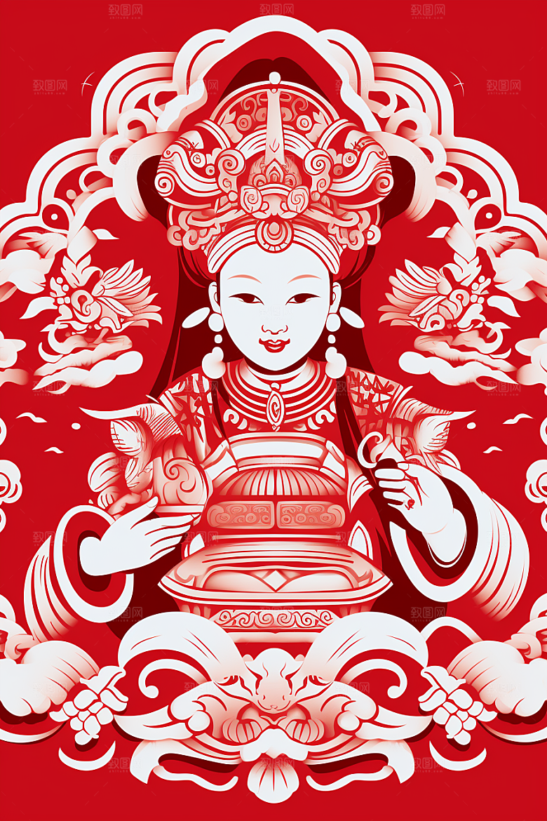 迎灶王爷喜庆新年剪纸