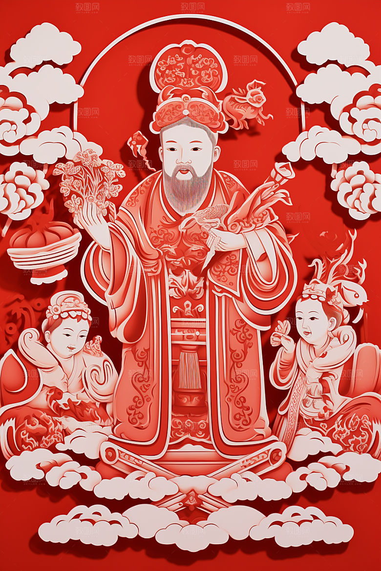 迎灶王爷传统春节剪纸