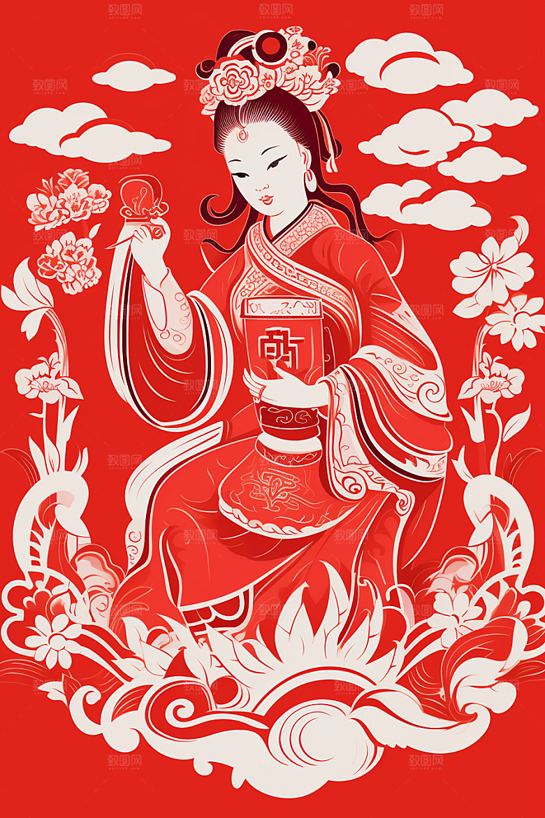 迎灶王爷新年春节剪纸