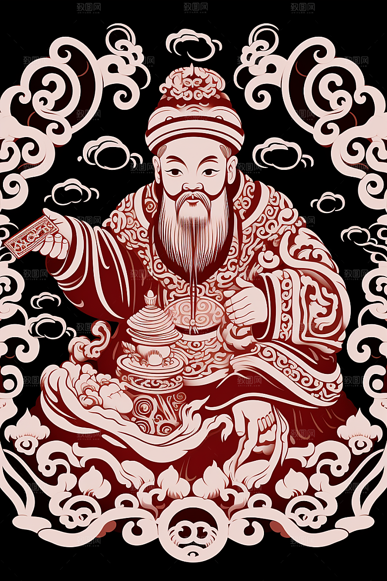 迎灶王爷春节民俗剪纸