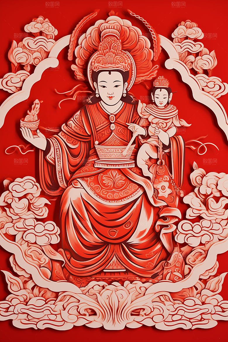 迎灶王爷新年喜庆剪纸