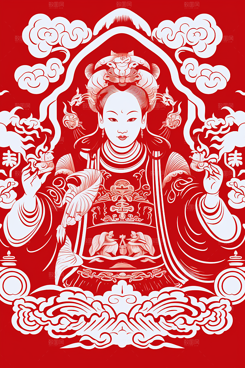 迎灶王爷新年民俗剪纸