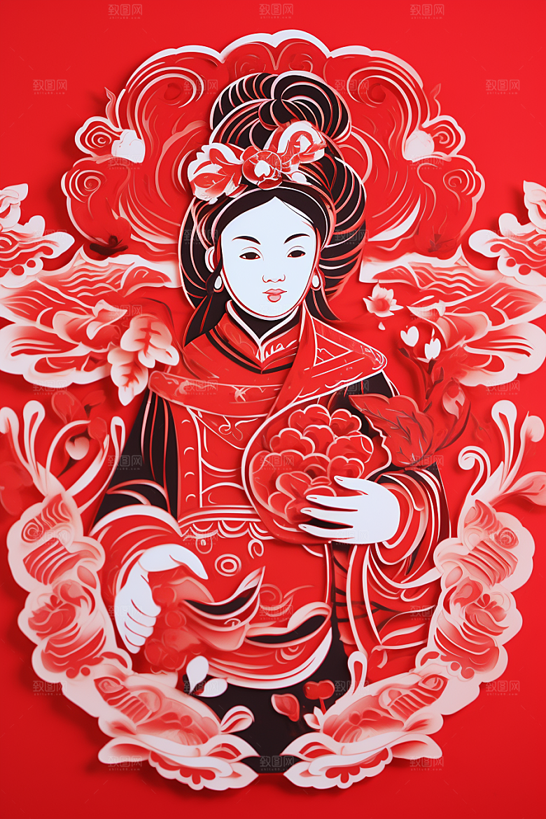 迎灶王爷民俗新年剪纸