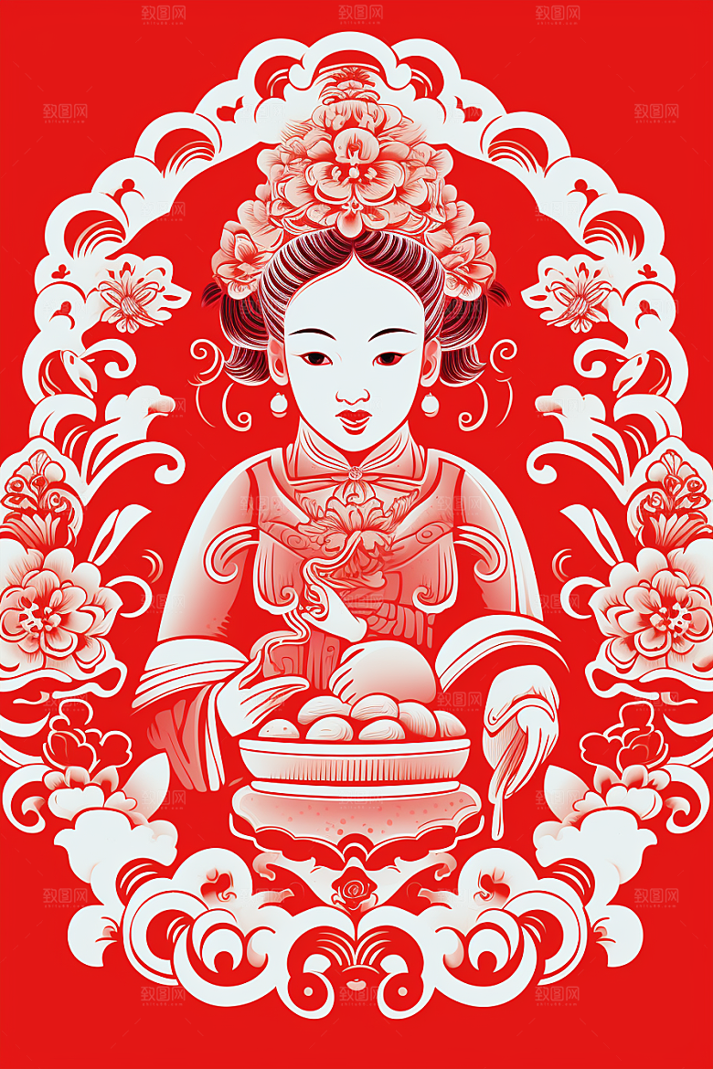 迎灶王爷小年喜庆剪纸