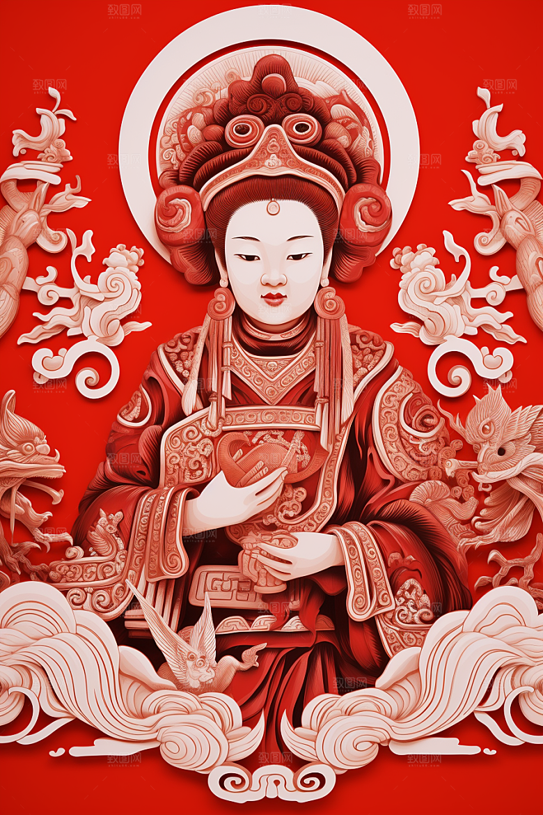 迎灶王爷红色新年剪纸
