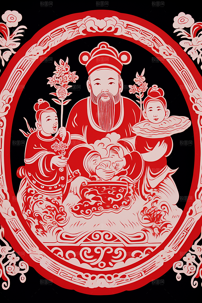 迎灶王爷传统喜庆剪纸