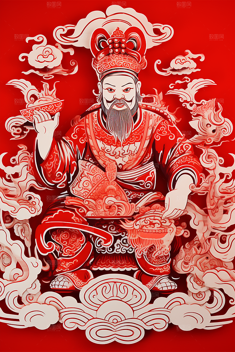 迎灶王爷传统春节剪纸