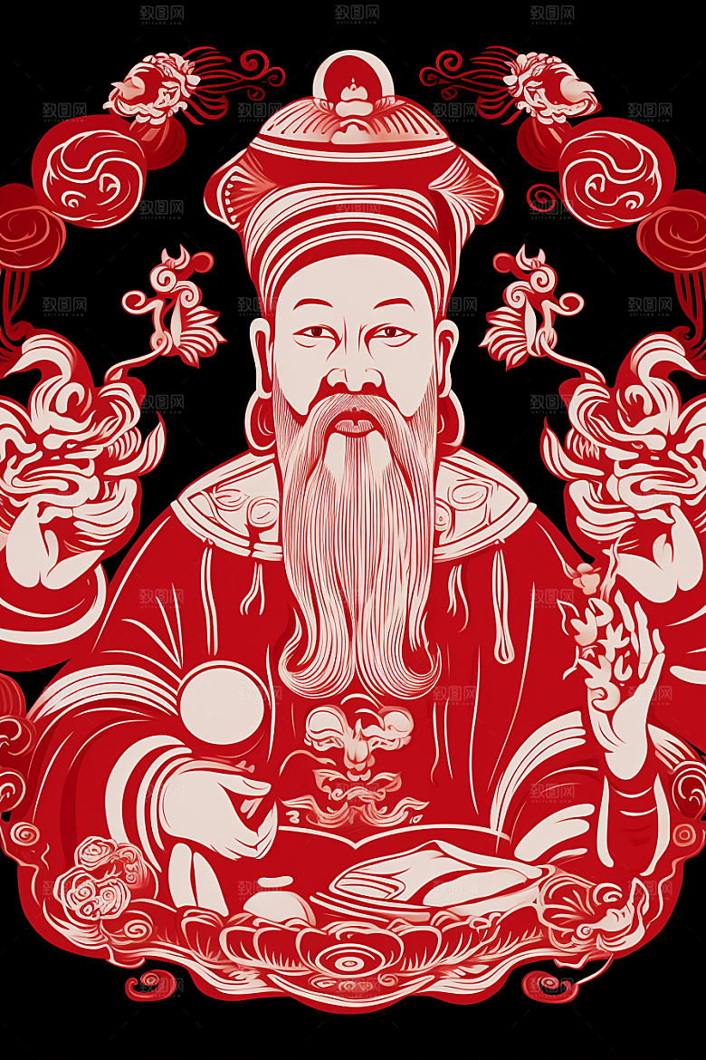 迎灶王爷喜庆红色剪纸