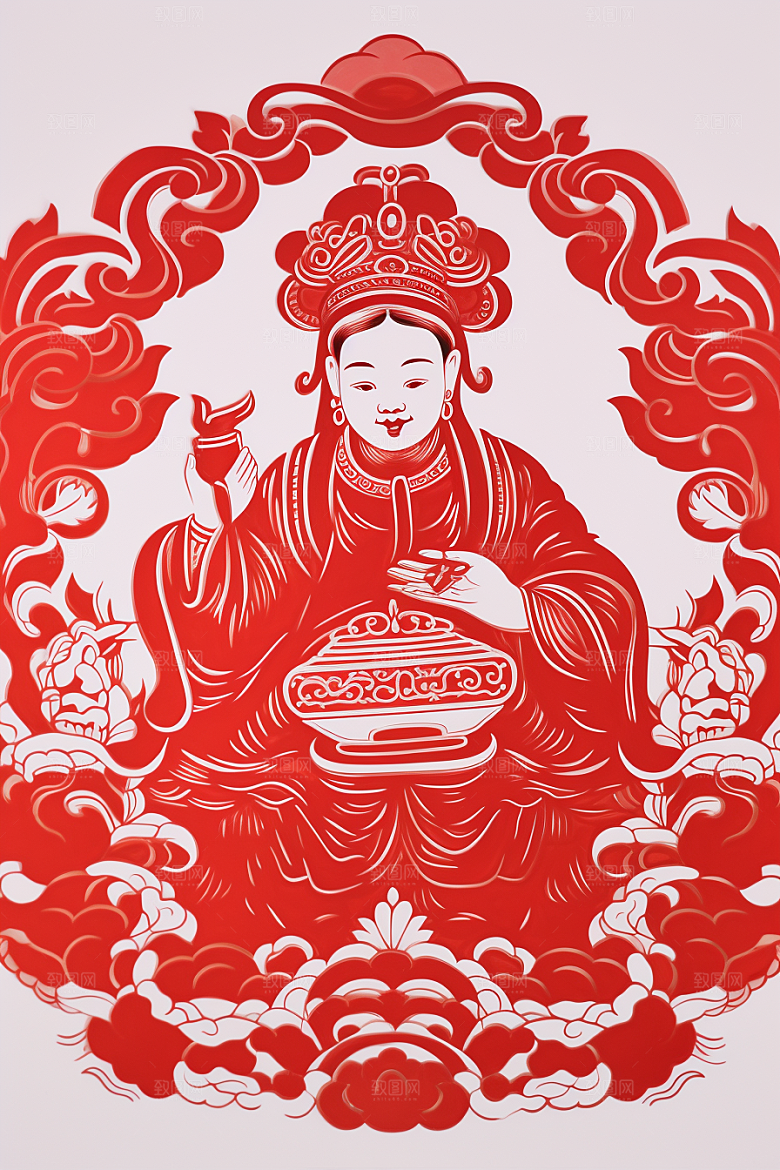 迎灶王爷中国风新年剪纸