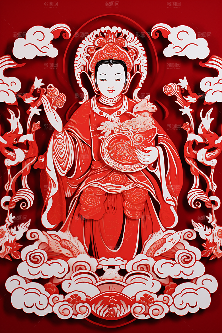 迎灶王爷民俗喜庆剪纸