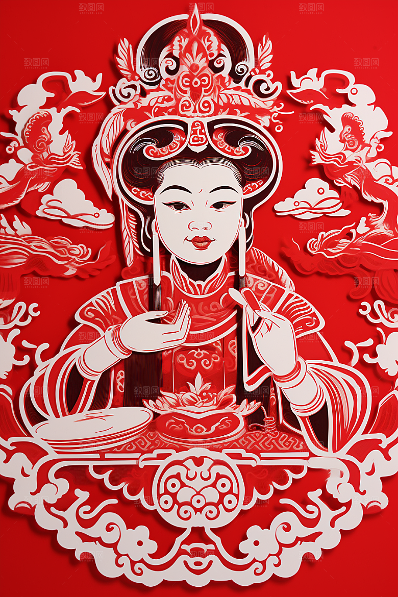 迎灶王爷小年春节剪纸