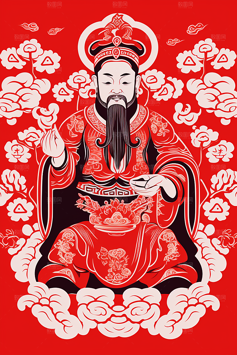 迎灶王爷红色喜庆剪纸