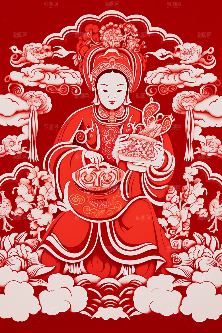 迎灶王爷民俗新年剪纸