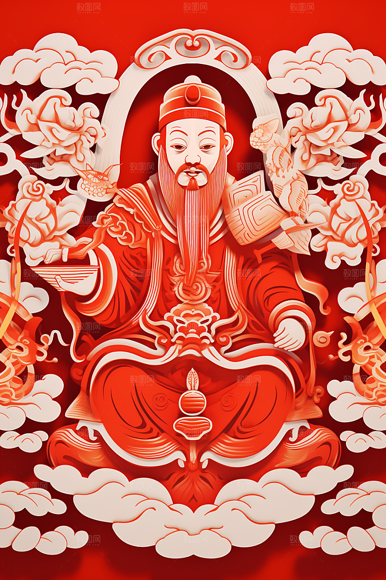 迎灶王爷小年红色剪纸