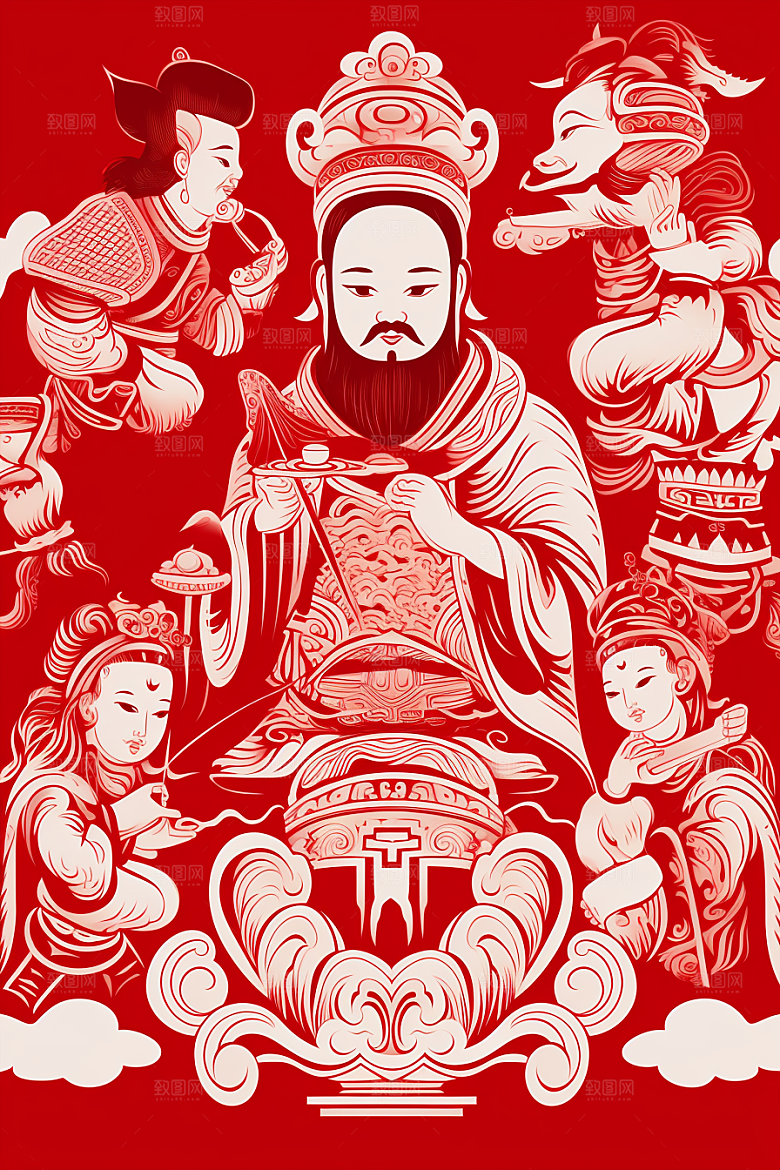 迎灶王爷春节民俗剪纸