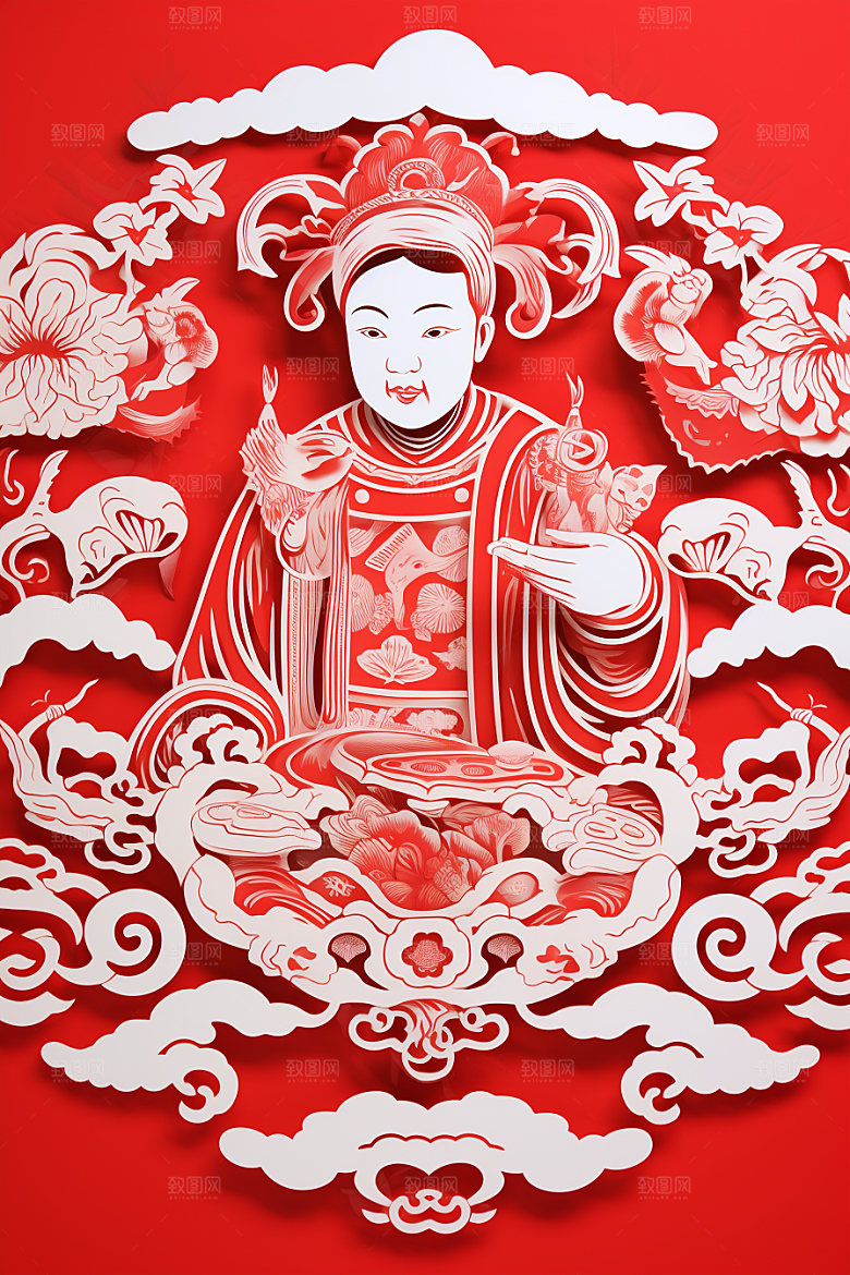 迎灶王爷中国风喜庆剪纸
