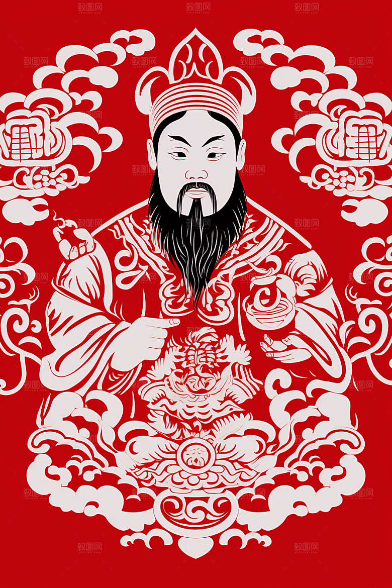 迎灶王爷中国风红色剪纸