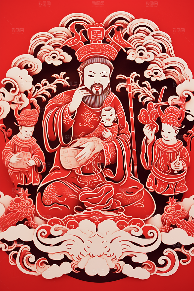 迎灶王爷新年春节剪纸